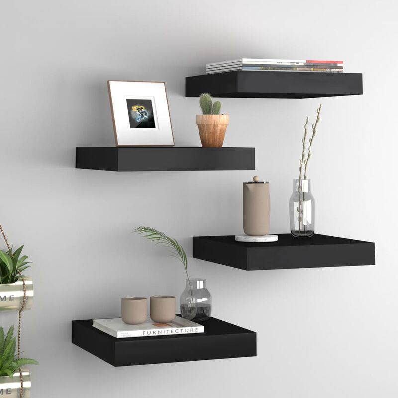 

Estantes flotantes de pared 4 uds negro MDF 23x23,5x3,8 cm