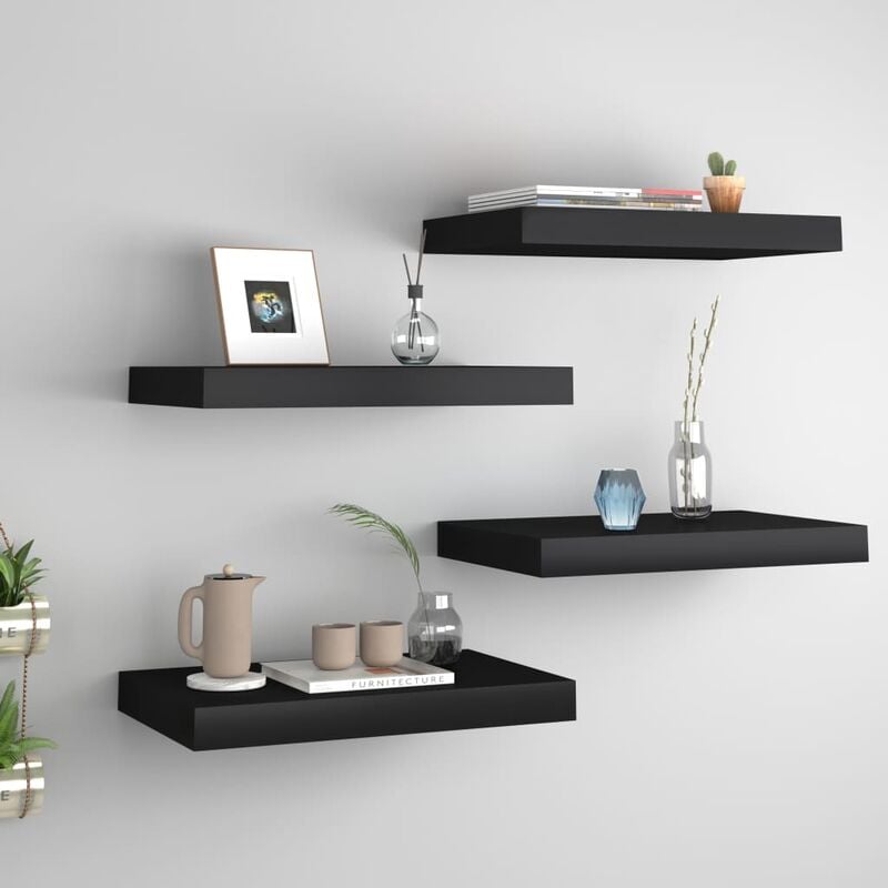 

Estantes flotantes de pared 4 uds negro MDF 40x23x3,8 cm