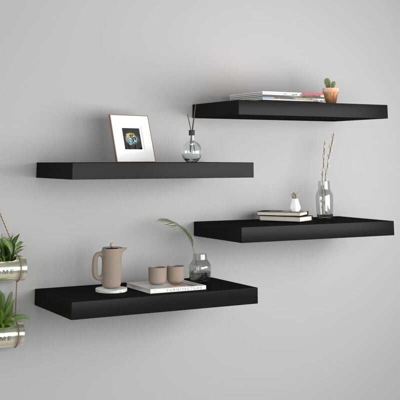 

Estantes flotantes de pared 4 uds negro MDF 50x23x3,8 cm