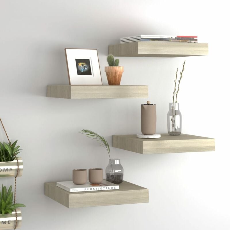 

Estantes flotantes de pared 4 uds roble MDF 23x23,5x3,8 cm - Marrón
