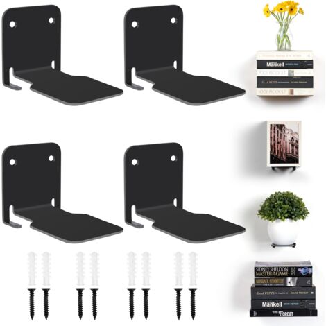 Estantes flotantes de pared negros [Juego de 4] - Estantes de metal negro resistentes para el hogar, la oficina, el dormitorio y la sala de estar - Estante invisible para libros y objetos decorativos 