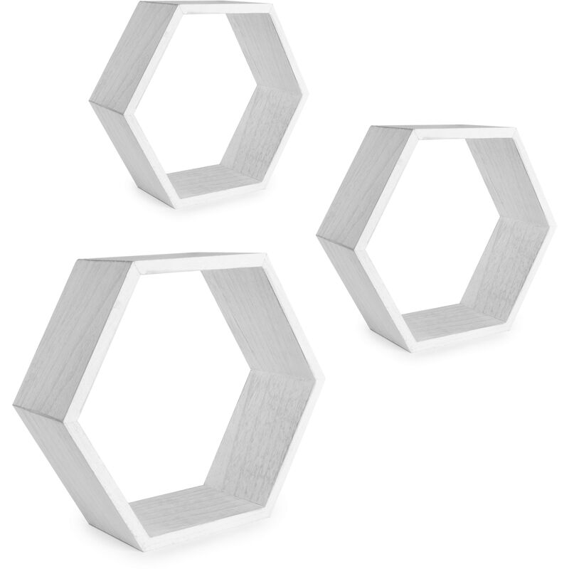 

Estantes flotantes hexagonales - Juego de 3 | Estantes decorativos de pared en forma de panal | Estantería madera | Estante Geométrico | M&W (blanco)