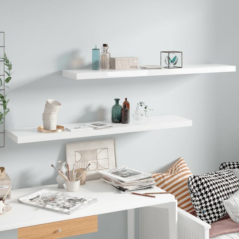 

Estantes flotantes pared 2 uds blanco brillo MDF 120x23,5x3,8cm