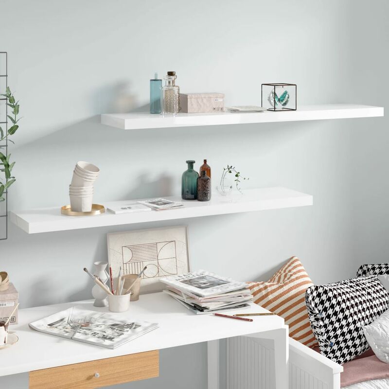 

Youthup - Estantes flotantes pared 2 uds blanco brillo MDF 120x23,5x3,8cm - Blanco