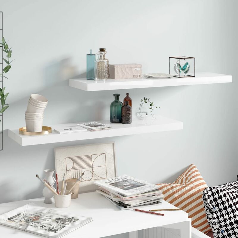 

Estantes flotantes pared 2 uds blanco brillo MDF 90x23,5x3,8cm