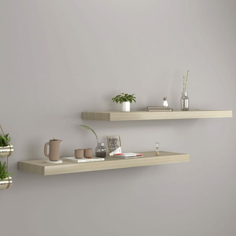 

Estantes flotantes pared 2 uds color roble MDF 90x23,5x3,8 cm