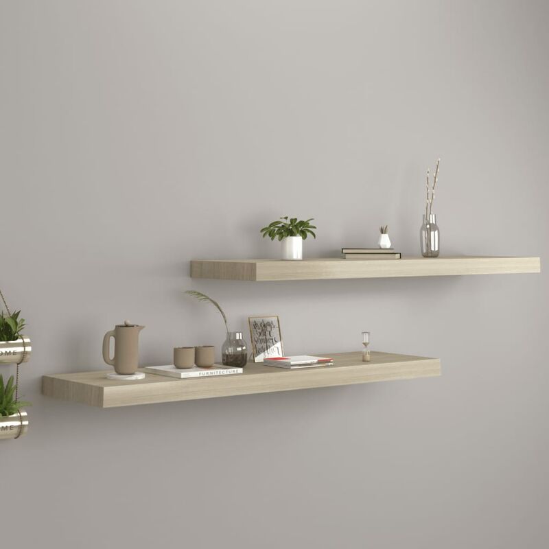

Estantes flotantes pared 2 uds color roble MDF 90x23,5x3,8 cm