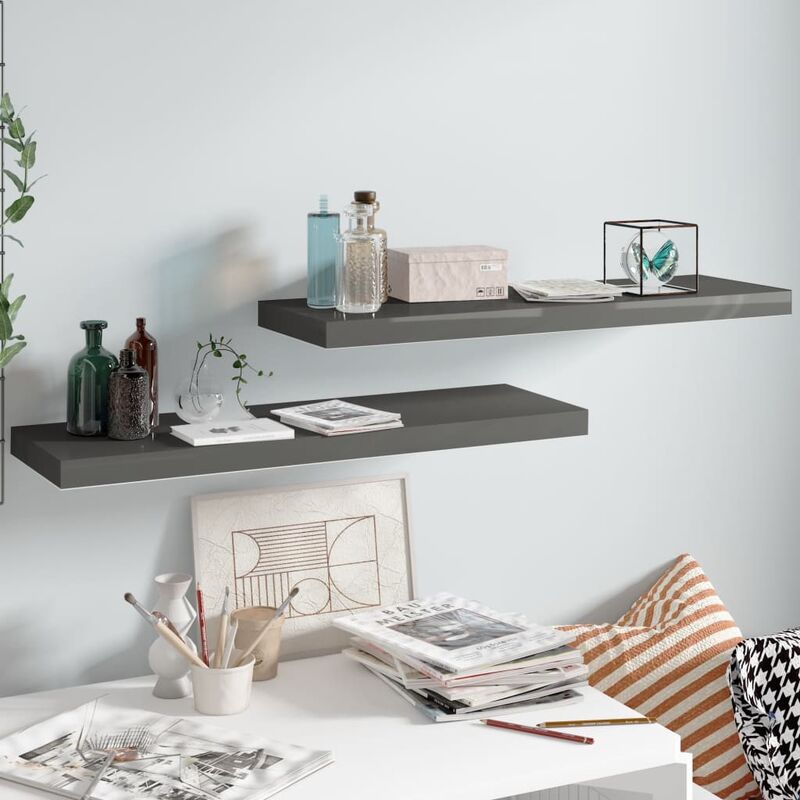 

Estantes flotantes pared 2 uds gris brillo MDF 80x23,5x3,8 cm