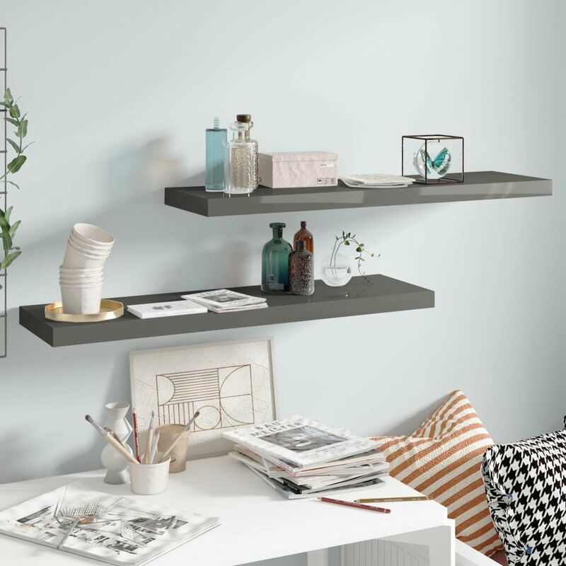 

Estantes flotantes pared 2 uds gris brillo MDF 90x23,5x3,8cm