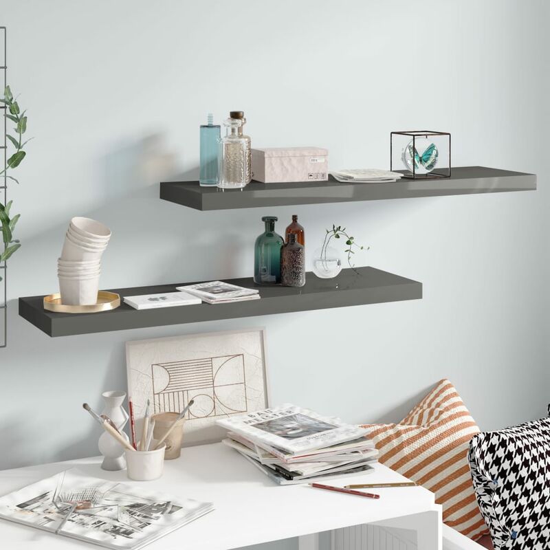 

Estantes flotantes pared 2 uds gris brillo MDF 90x23,5x3,8cm - Gris