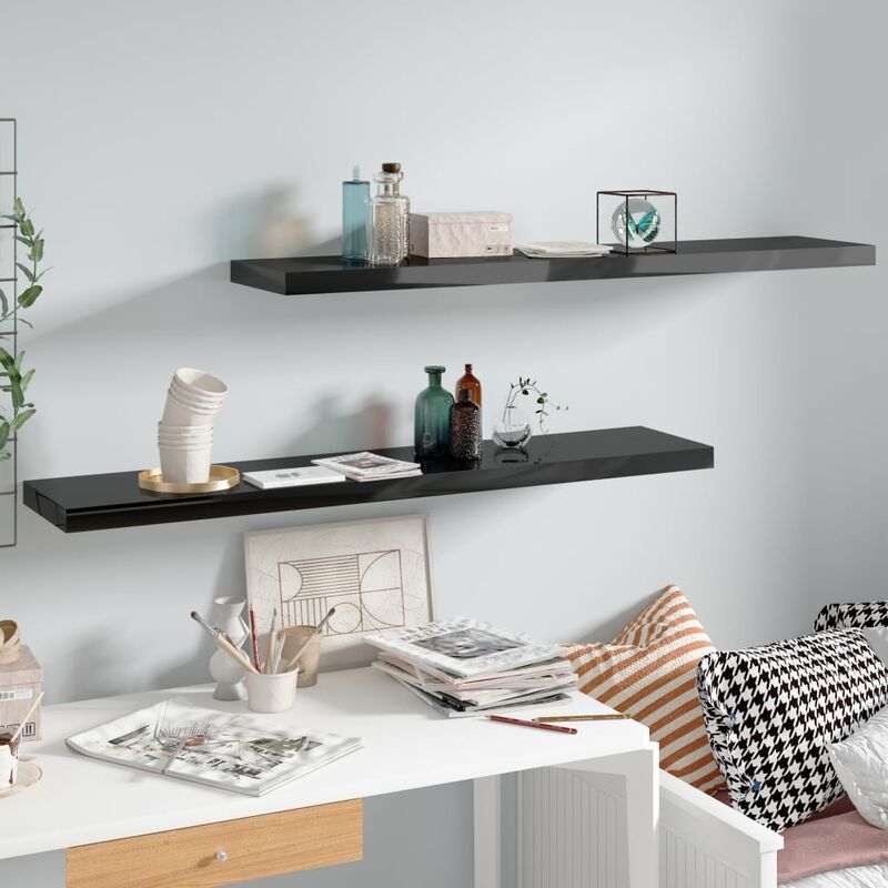 

Youthup - Estantes flotantes pared 2 uds negro brillo MDF 120x23,5x3,8 cm - Negro