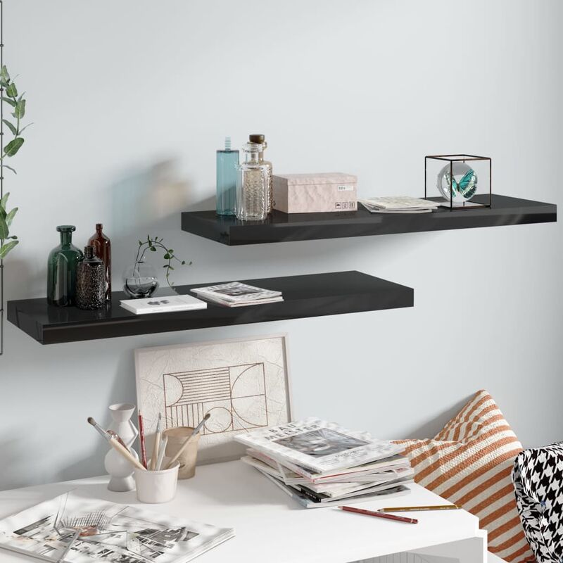 

Estantes flotantes pared 2 uds negro brillo MDF 80x23,5x3,8 cm - Negro