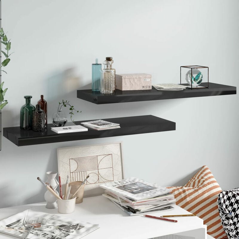 

Estantes flotantes pared 2 uds negro brillo MDF 80x23,5x3,8 cm