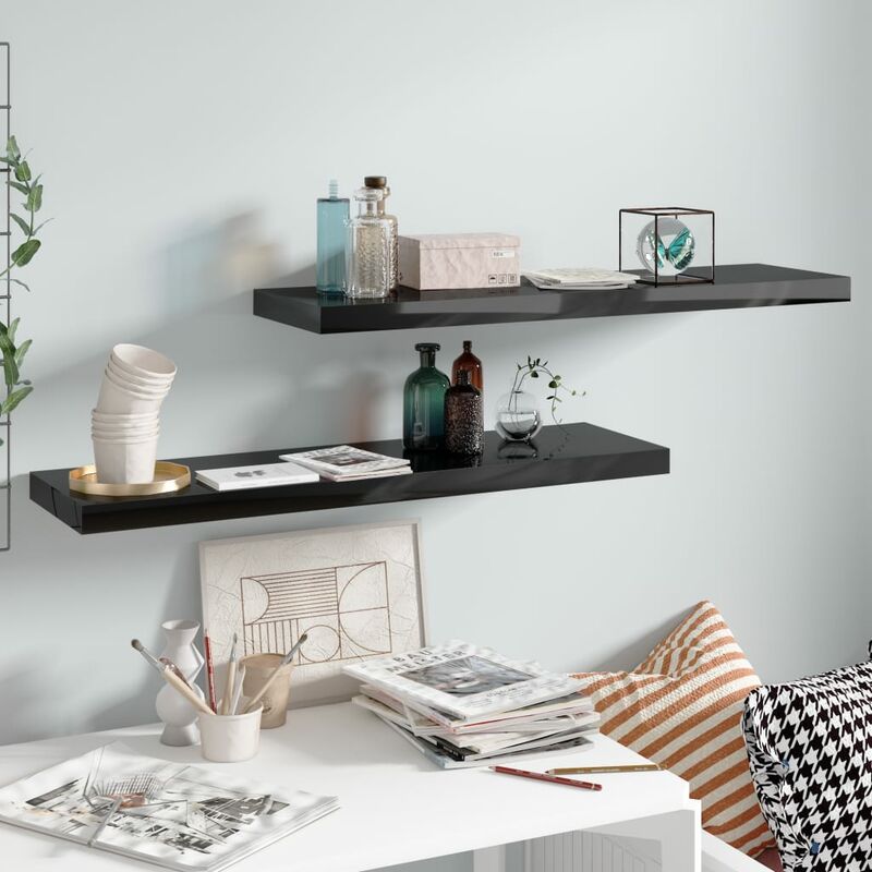 

Estantes flotantes pared 2 uds negro brillo MDF 90x23,5x3,8cm