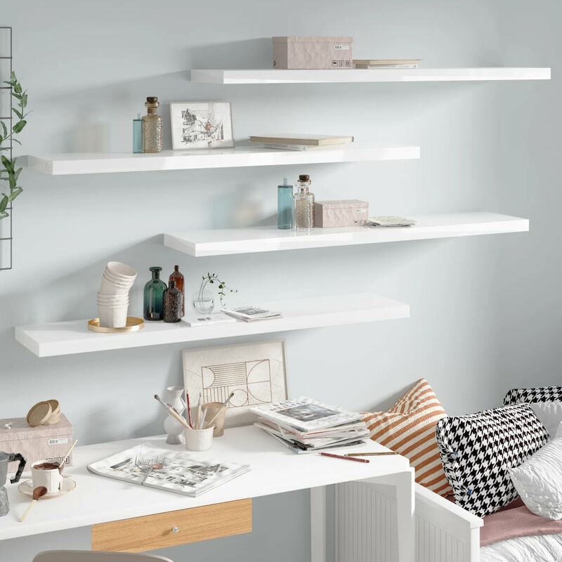 

Estantes flotantes pared 4 uds blanco brillo MDF 120x23,5x3,8cm
