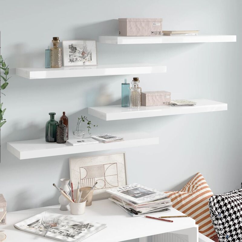 

Youthup - Estantes flotantes pared 4 uds blanco brillo MDF 80x23,5x3,8cm - Blanco