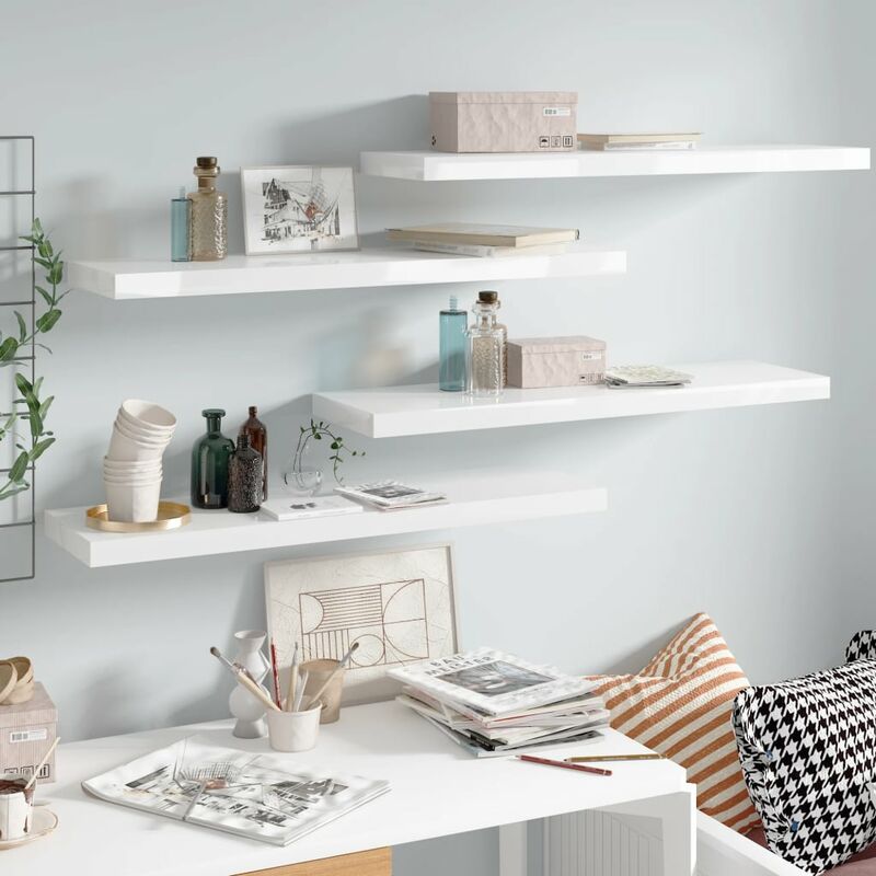 

Estantes flotantes pared 4 uds blanco brillo MDF 90x23,5x3,8cm - Blanco