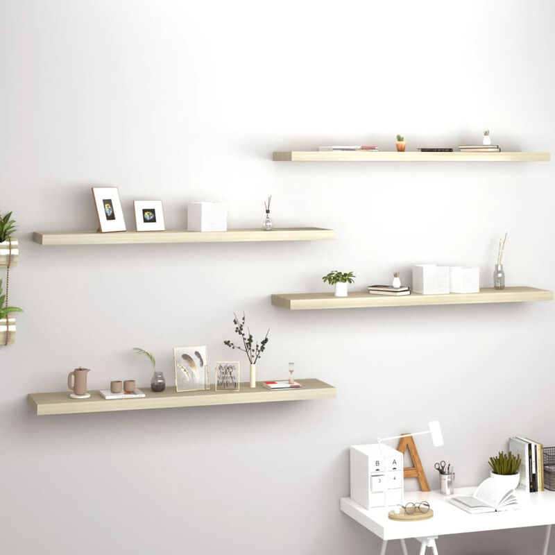 

Happyshopping - Estantes flotantes pared 4 uds color roble MDF 120x23,5x3,8cm