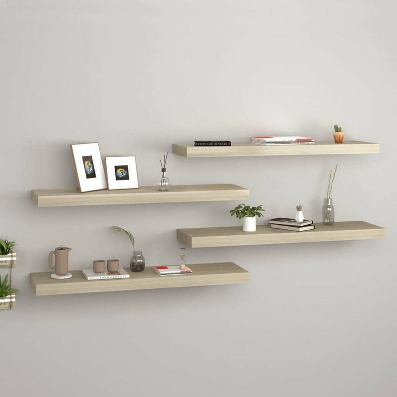 

Happyshopping - Estantes flotantes pared 4 uds color roble MDF 80x23,5x3,8cm