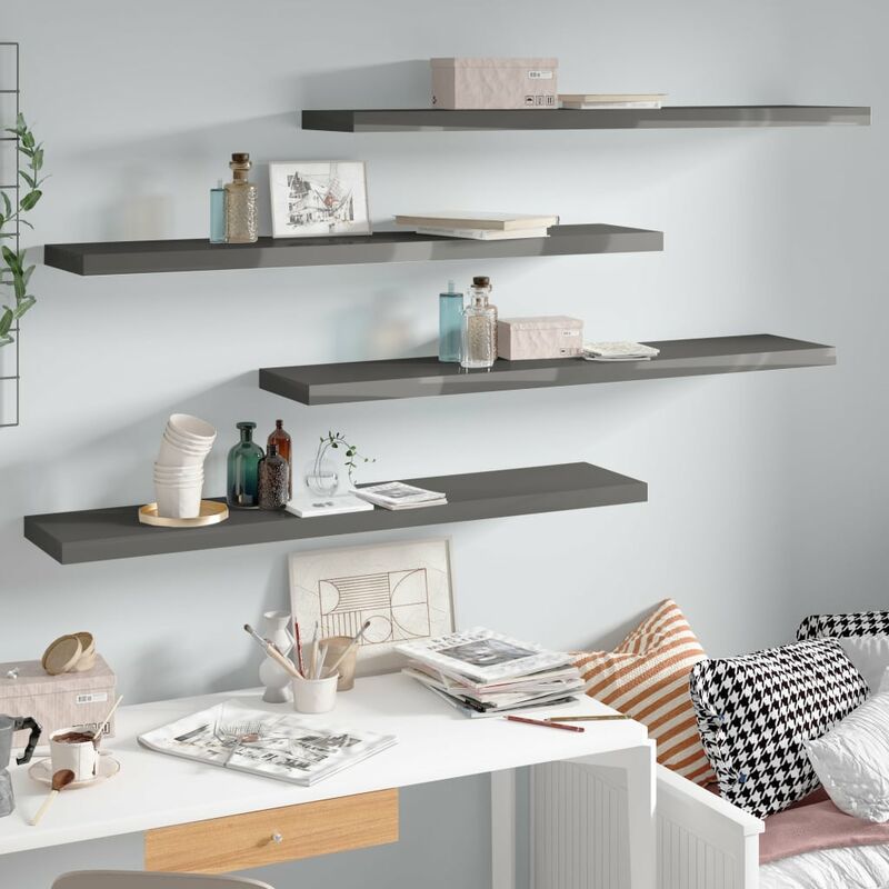 

Estantes flotantes pared 4 uds gris brillo MDF 120x23,5x3,8cm