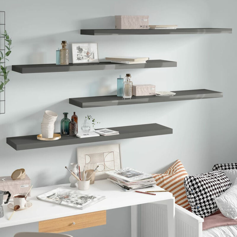 

Estantes flotantes pared 4 uds gris brillo MDF 120x23,5x3,8cm