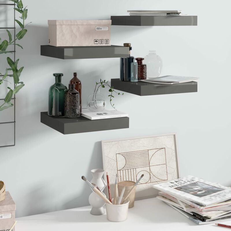 

Estantes flotantes pared 4 uds gris brillo MDF 23x23,5x3,8 cm - Gris