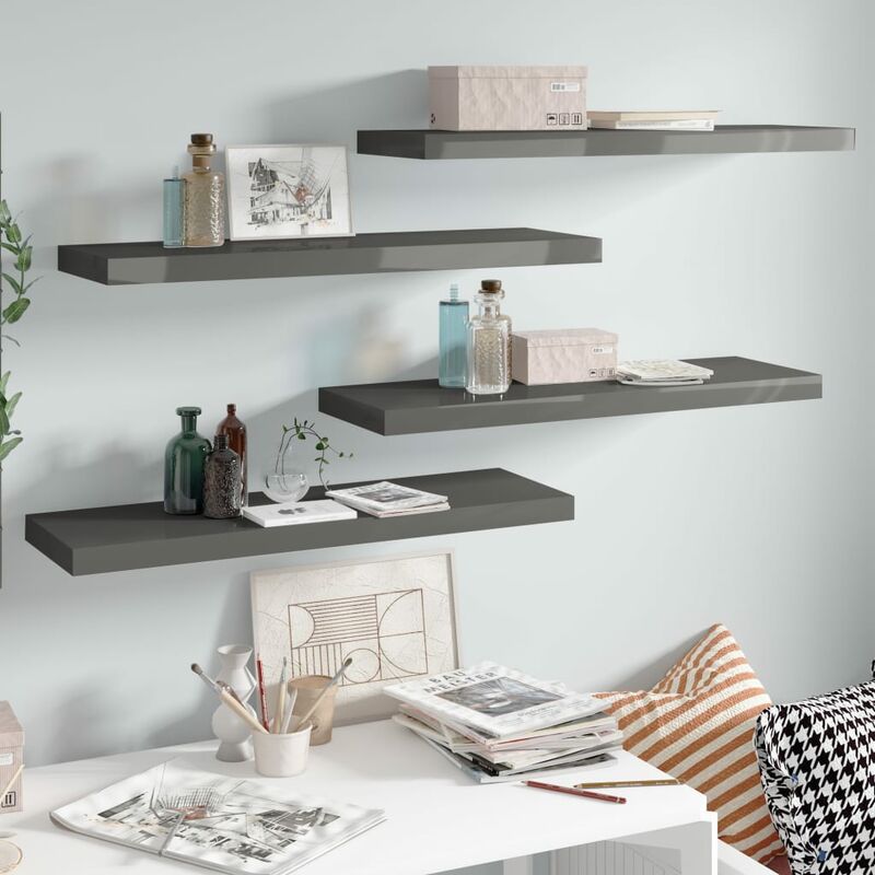 

Youthup - Estantes flotantes pared 4 uds gris brillo MDF 80x23,5x3,8 cm - Gris