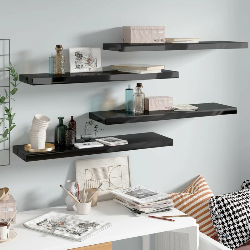 

Youthup - Estantes flotantes pared 4 uds negro brillo MDF 90x23,5x3,8cm - Negro