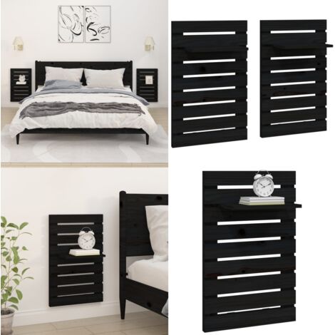 Estantes mesitas de pared 2 uds madera maciza de pino negro - Mesitas de noche - Estantes de madera
