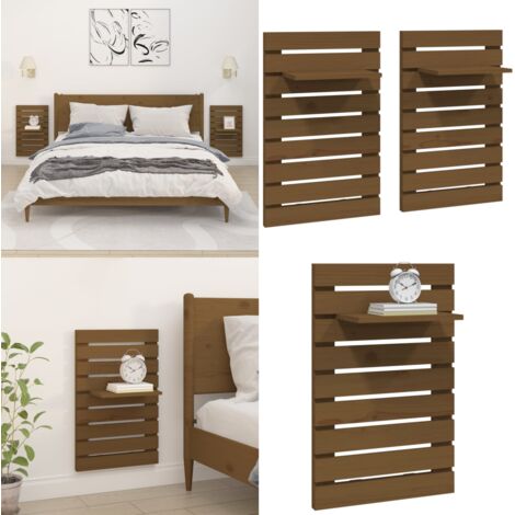 Estantes mesitas pared 2 uds madera maciza de pino marrón miel - Mesitas de noche - Estantes de madera