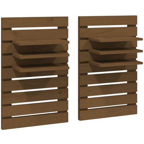 Estantes mesitas pared 2 uds madera maciza de pino marrón miel vidaXL