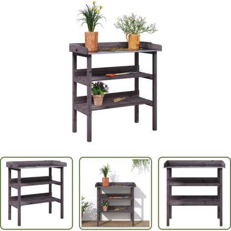 Estantes para macetas -  Mesa para plantas con estantes madera abeto gris 78x38x82,5 cm