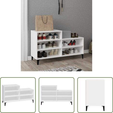 Estantes para zapatos -  Mueble zapatero madera contrachapada blanco 102x36x60 cm