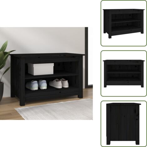Estantes para zapatos - vidaXL Banco zapatero madera de pino maciza negro 70x38x45,5 cm - Banco de madera