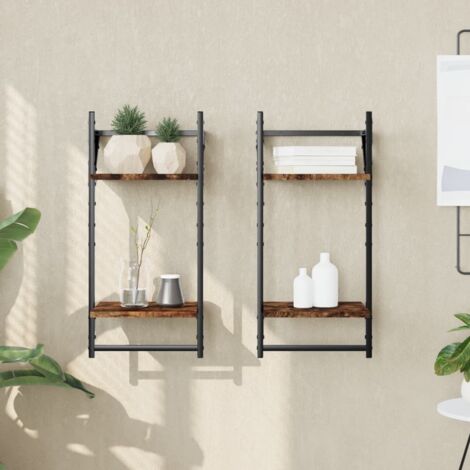 Estantes pared 2 niveles barras 2 uds roble ahumado 30x25x65 cm vidaXL