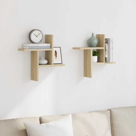 Estantes pared 2 uds madera ingeniería roble 38x12x38 cm