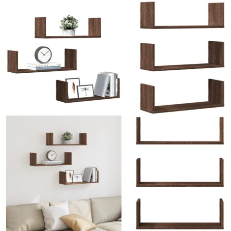 Estantes pared 3 uds madera ingeniería marrón roble 58x18x18cm - Estantería de madera - Estantería de ingeniería