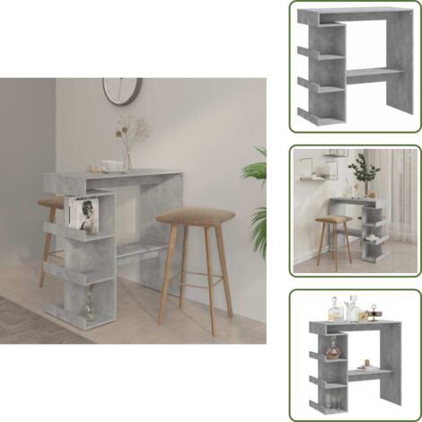 Estantes - vidaXL Mesa bar almacenaje contrachapada gris hormigón 100x50x101,5 cm - Mesa alta