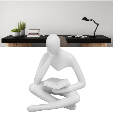 Estatua al estilo de "El Pensador", pequeña figura de resina para decorar una biblioteca u oficina, escultura abstracta. Dimensiones: 8,5 x 6 x 11,5 cm. Color blanco.