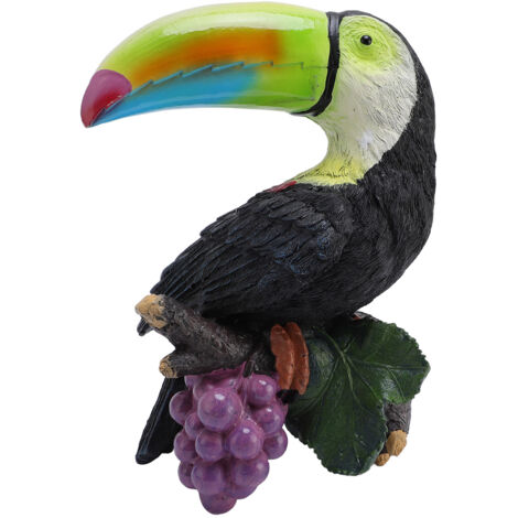 Estatua colgante de tucán  Escultura exótica de jardín tropical hecha de resina multicolor  Decoración para árboles, césped, porche, terraza (15 x 22 cm / 660 g)