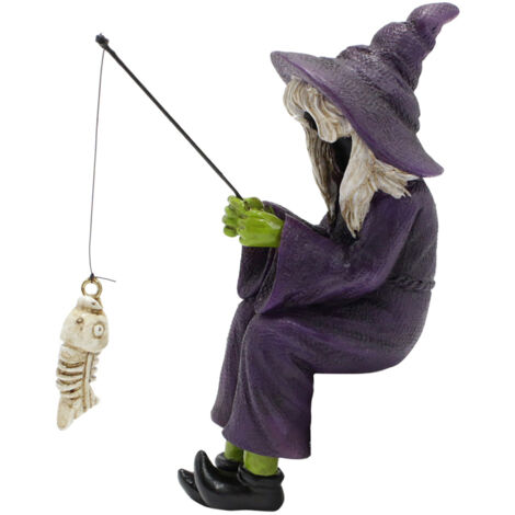 Estatua de bruja de resina, escultura de jardín microscópica, decoración festiva, resina premium hecha a mano, decoración exterior, adorno, micro paisaje, coleccionable, figura de bruja sentada, única