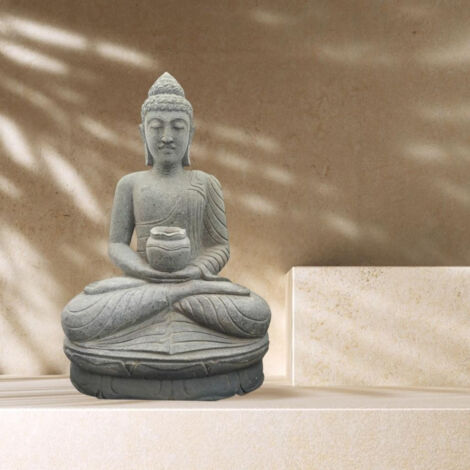 Estatua de buda de piedra volcánica en posición de ofrenda 1 m