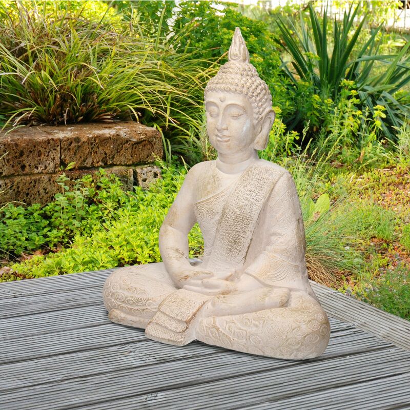

Estatua de buda sentado figura beige-gris decorativa feng shui poliresina 48 cm