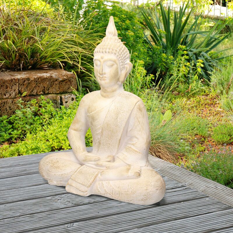 

Estatua de buda sentado figura beige-gris decorativa feng shui poliresina 64 cm