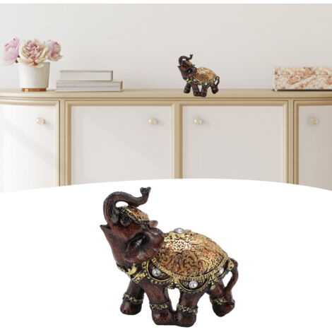 Estatua de elefante Figura Feng Shui Elefante Resina Amuleto de la suerte Decoración del hogar Figura marrón S Elefante Regalo ceremonial para la oficina