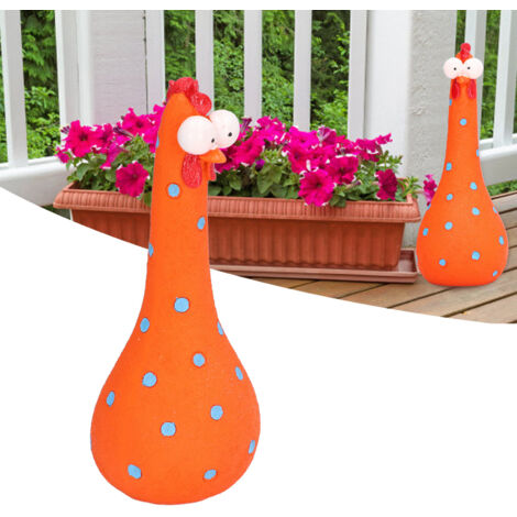 Estatua de gallina de cuello largo para el jardín – Escultura de resina hecha a mano por Microlandscape (Naranja, 20 cm) – Decoración animal