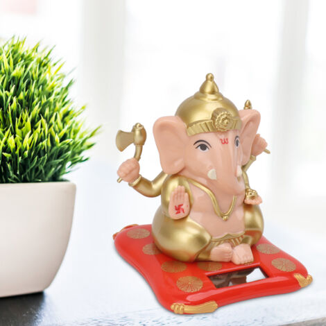 Estatua de Ganesha con energía solar, fabricada en ABS, figura de elefante indio para decoración de coche, 131 g, color piel, con 3 accesorios.
