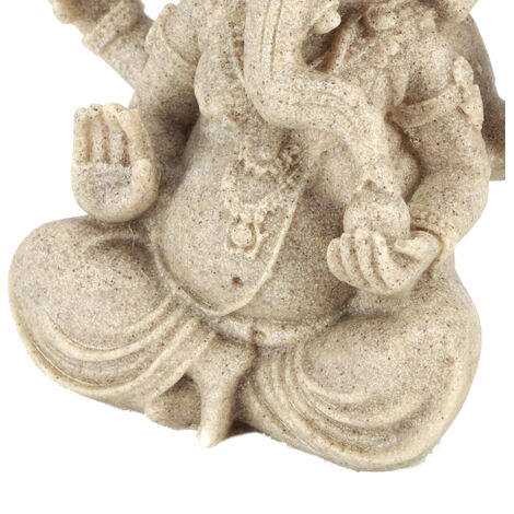 Estatua de Ganesha hecha de resina de piedra natural – Decoración religiosa y Feng Shui para el hogar, la oficina o el negocio – Superficie mate, color natural, tamaño 11,5 x 10 cm
