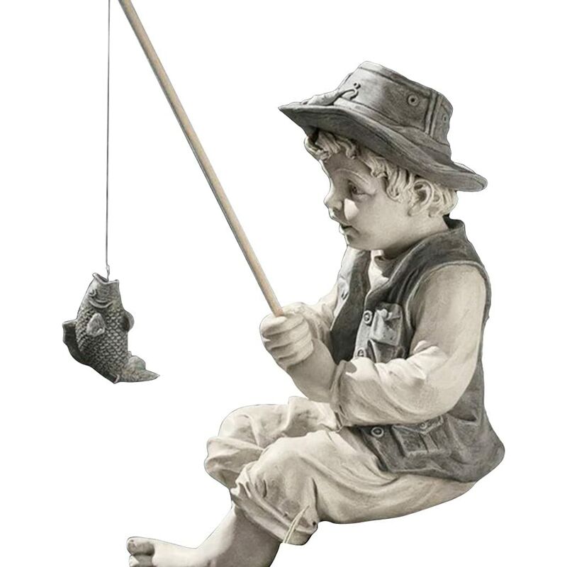 Estatua de jardín de resina 3D de Fisher Boy, para el hogar, al aire libre, césped, jardín, decoración de jardín al aire libre, patio, jardín, césped