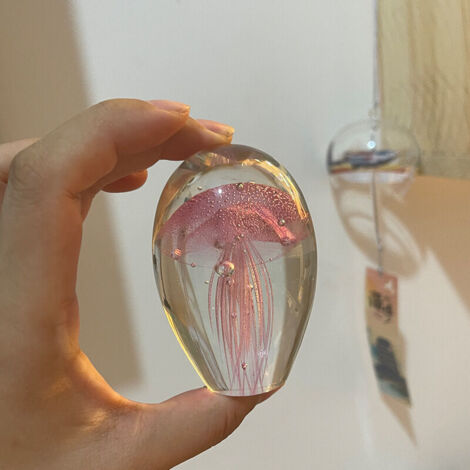 Estatua de medusa de cristal (rosa), coleccionable, hecha a mano, arte de cristal, criaturas marinas, decoración